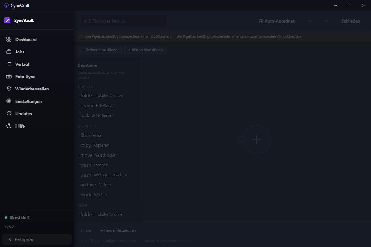 Pipeline-Editor mit Knoten-Konfigurationspanel